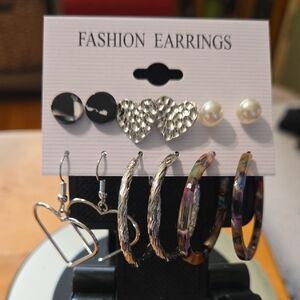 Elegant Silver, Black, Pearl & Tortoise Fashion Earrings Set